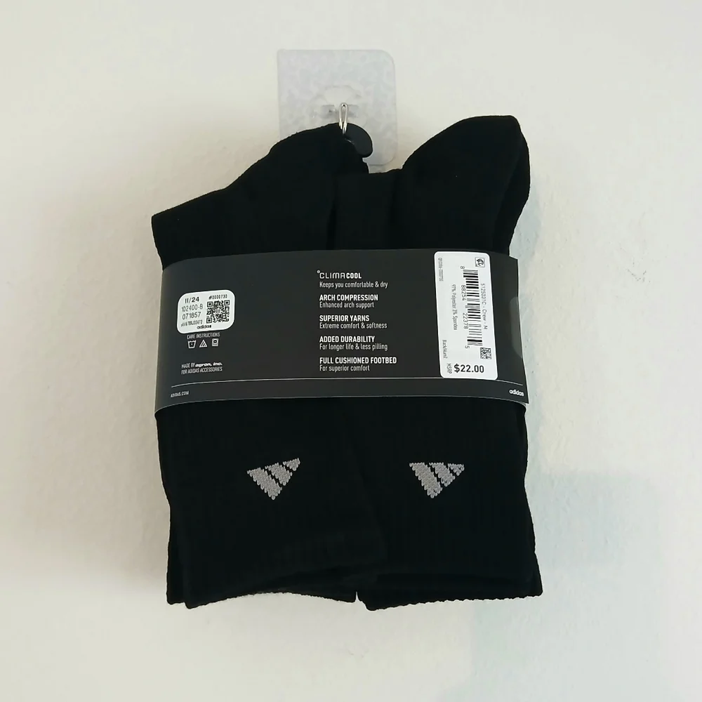 adidas Men's Black Athletic Crew Socks
